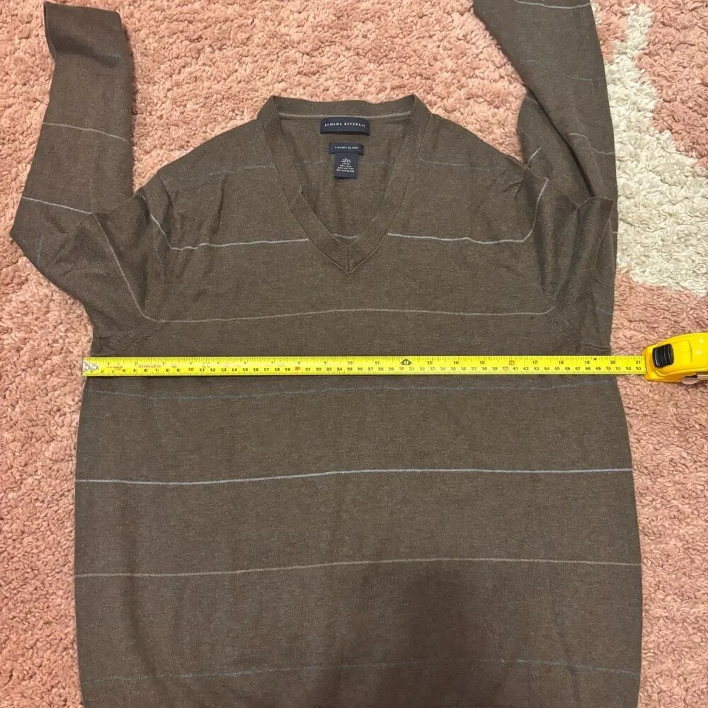 BANANA REPUBLIC Men's Sweater Brown V-Neck Silk Cashmere Luxury Blend Size L